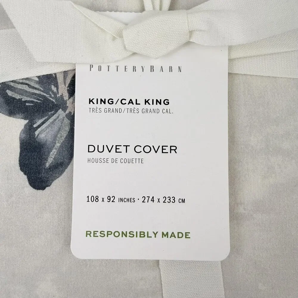 Pottery Barn Butterfly Kisses Duvet Cover KING / CAL KING Cream Cotton Percale